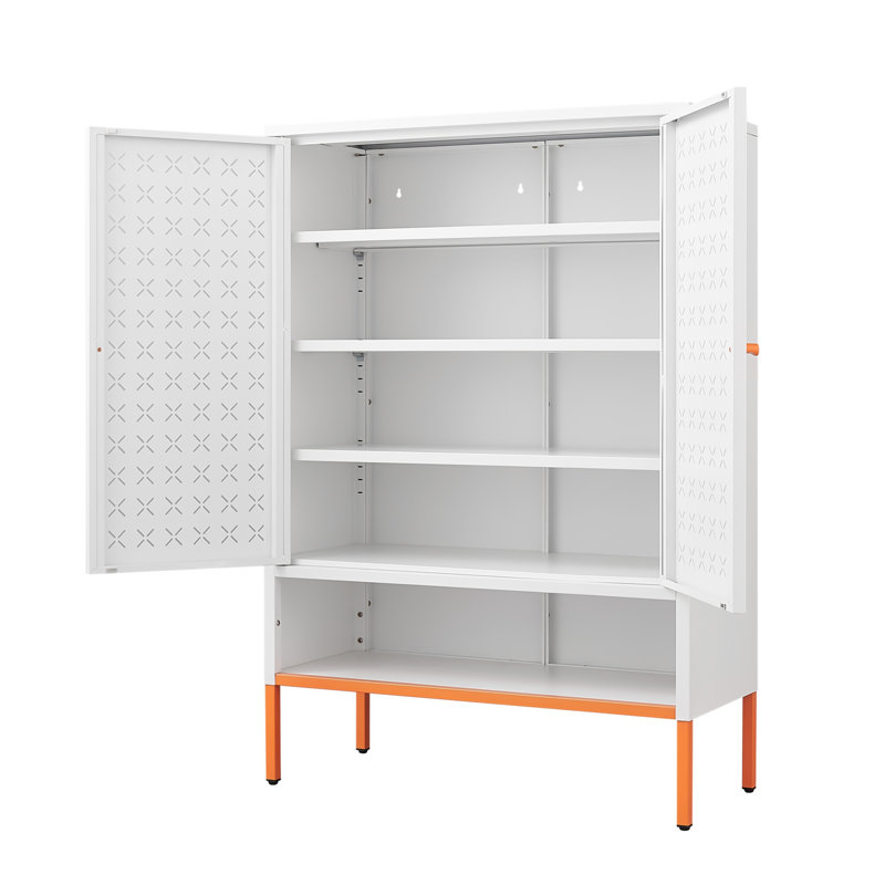 Avi Shoe Storage Cabinet with Adjustable Shelves & Open Compartment, White