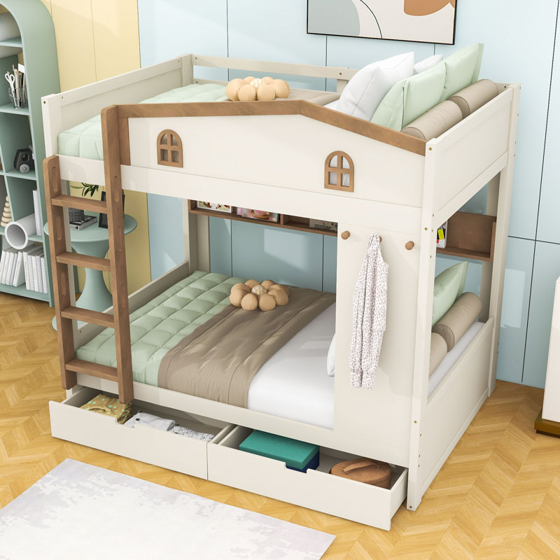Bunk Bed with Storage Drawers and Shelves