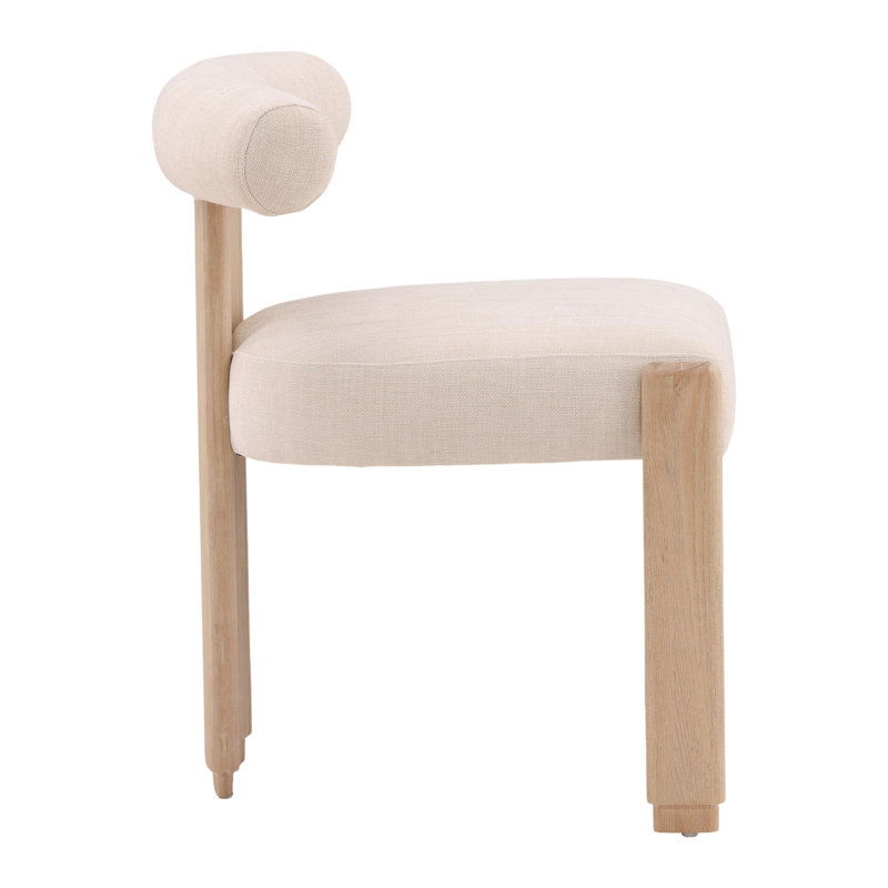 Gwyneth Rubberwood Upholstered Dining Chair, Cream, Natural Wood, Beige