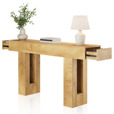63" Farmhouse Console Table with 2 Drawers, Rustic Entryway Table for Hallway Living Room