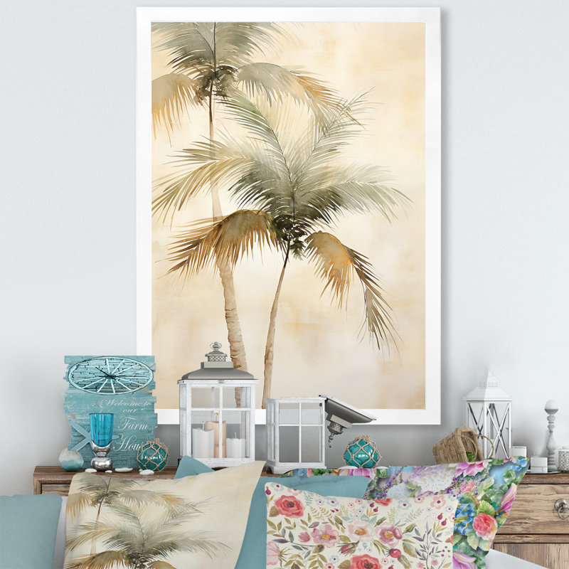 Rétro palmiers tropicaux rétro sur toile, H 20 po x l 12 po x P 1 po, Cadre blanc