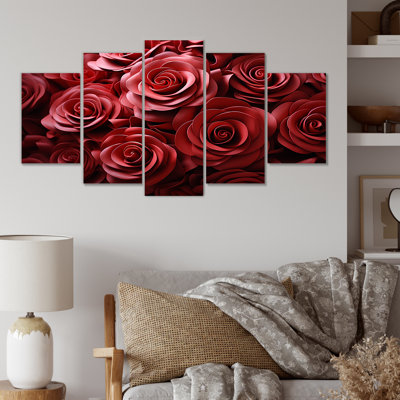  «Red Classic Rose Resony I - Roses Multipanel Wall Art Decor