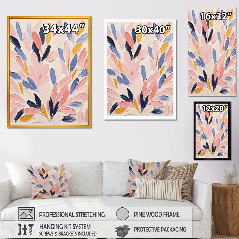 Rose et bleu fond de corail floral - art mural corail, H 20 po x l 12 po x P 1 po, Cadre simple noir