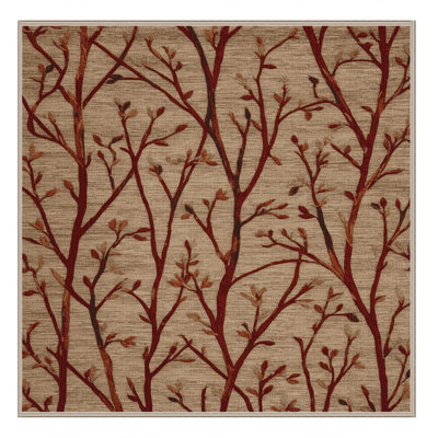 Tapis botanique beige lavable à la machine