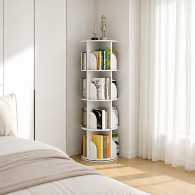 4 Tier 360 Degree Rotating Floor Standing Bookcase Narrow Space Saving Storage Rack Adjustable Multi Functional Display Shelf Organizer