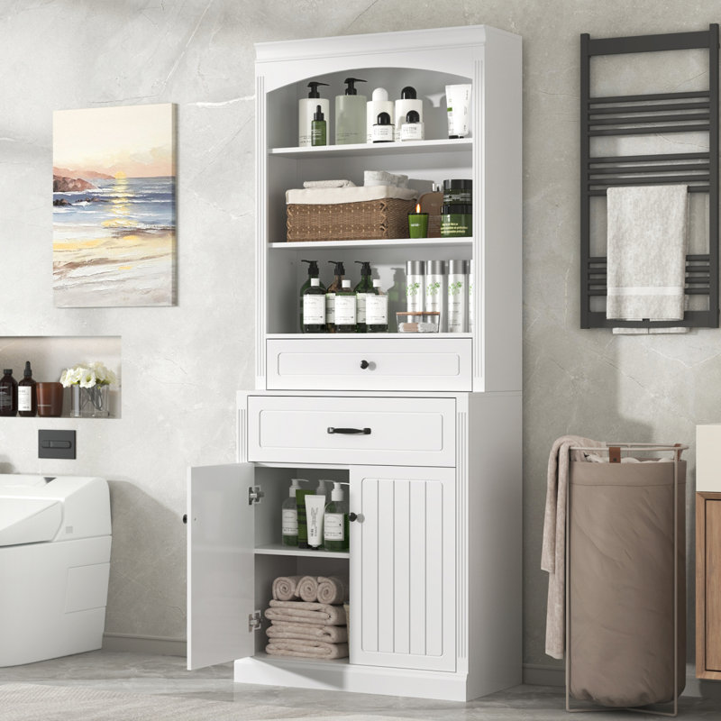 Armoire de rangement pour salle de bain avec tablette réglable et tiroirs coulissants