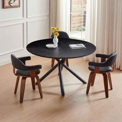 Table de salle à manger ronde 53,14 po en MDF avec pieds croisés et base en métal facile à assembler