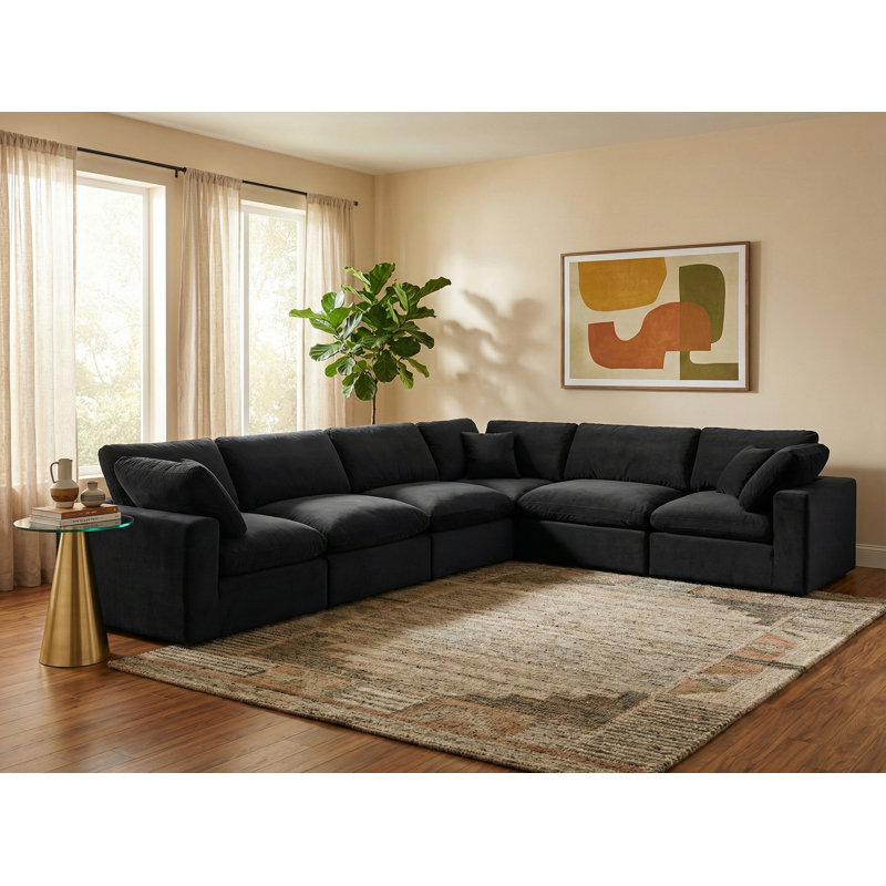 Canapé modulaire réversible en velours de 160 po Homero, Velours noir