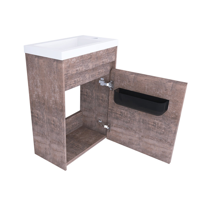 15.75 In. W X 8.66 In. D X 21.67 In. H Single Sink Wall Mounted Bath Vanity In Oak With White Basin, Oak