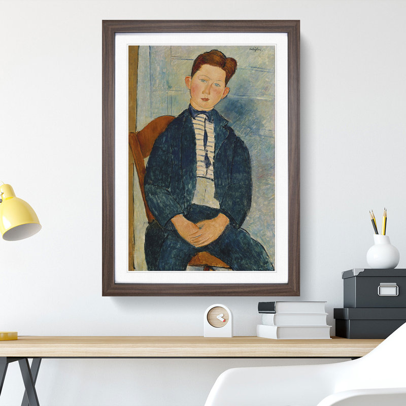 Boy in a Striped Sweater by Amedeo Modigliani - Picture Frame Painting, 48cm H x 36cm W x 2cm D, Walnut