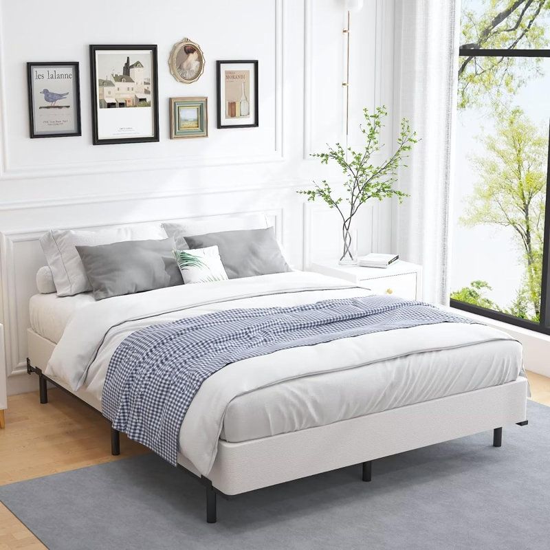 Full Mattress Foundation With Textured Fabric Cover, Full