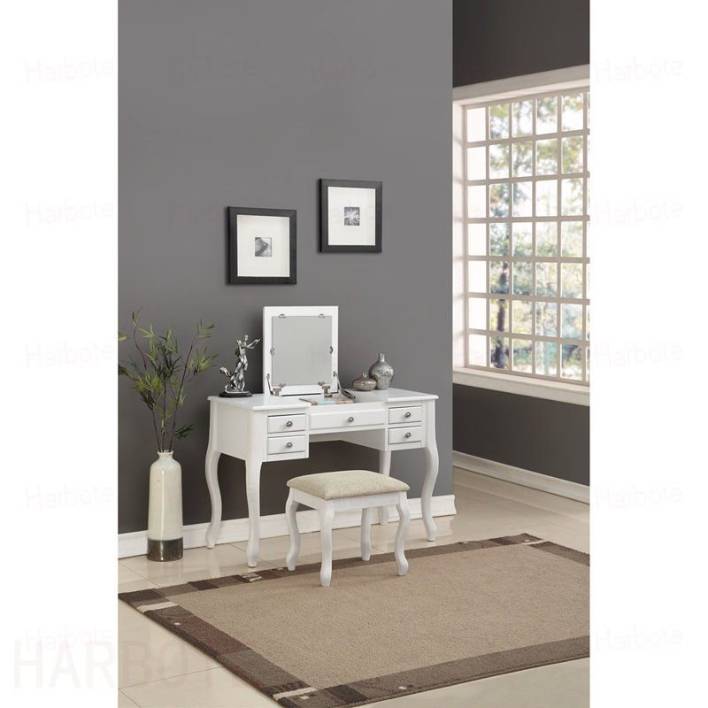 Ensemble de meuble-lavabo avec tiroir et tabouret, White