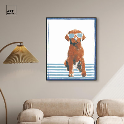 "Cool Dog" avec lunettes de soleil I, impression sur toile, "Fun Dog" par Art Remedy, cadre noir, 30 x 36