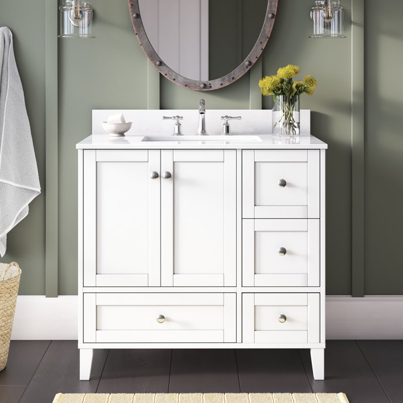 Selma 36'' Single Bathroom Vanity with Engineered Marble Top, White