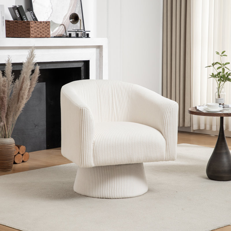 Fauteuil demi-tonneau pivotant en velours Chynna, Velours beige
