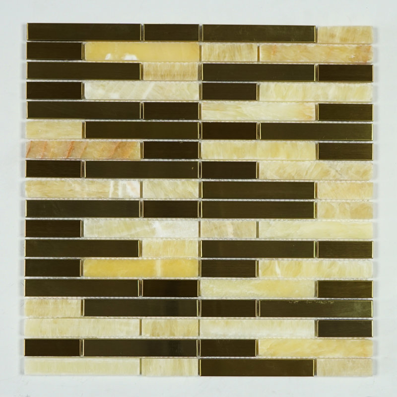 Carreau de mosaïque linéaire 11,75 po x 11,88 po Honey Onyx, Jaune / Or
