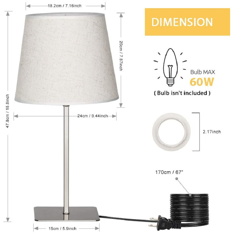 Ensemble de lampe de table 18,8 po, Argent