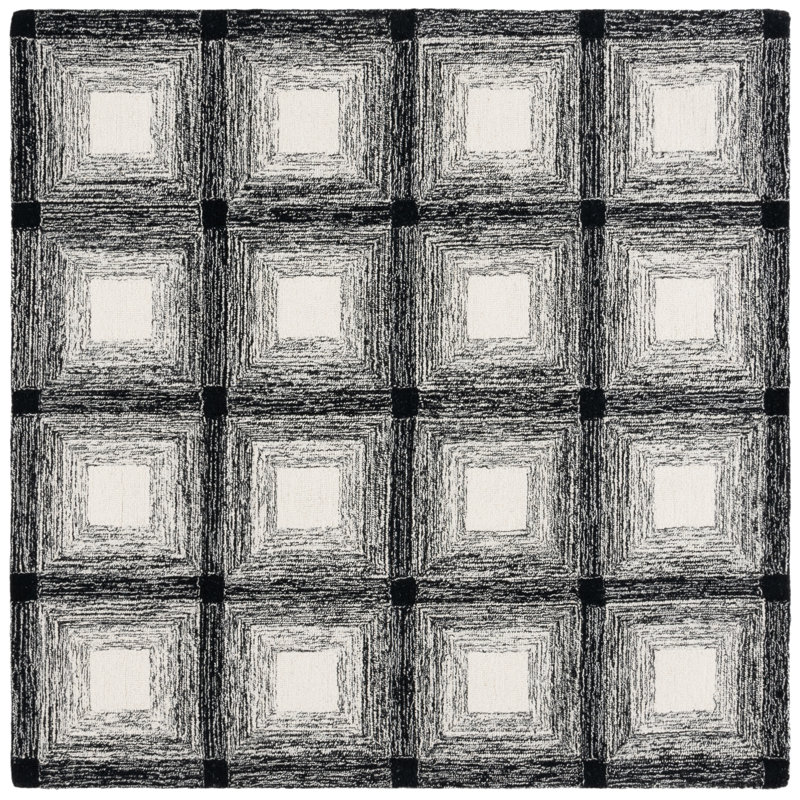 Laramy Hand Tufted Wool Pile Geometric Rug, Square 6'