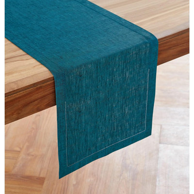 Chemin de table en lin - bleu sarcelle - ajouré Chambray, 100% lin pur, pour commode et table basse, décoration de printemps, de Pâques et de la Saint-Patrick