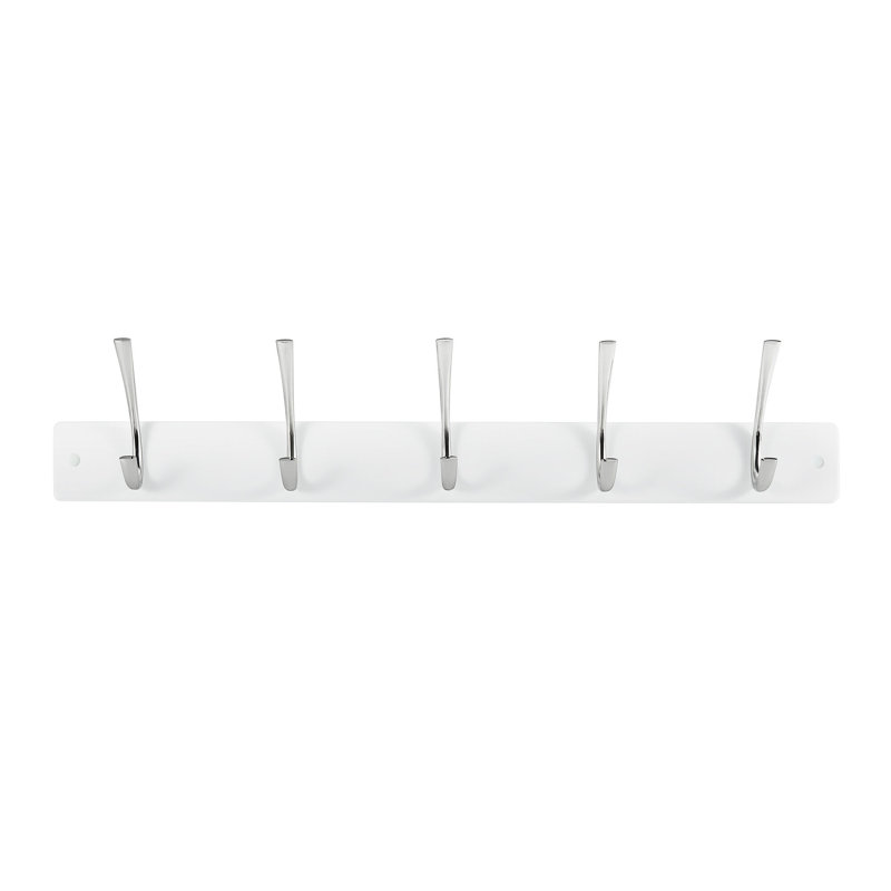 White Wall Mounted Coat Rack with 5 Metal Hooks
