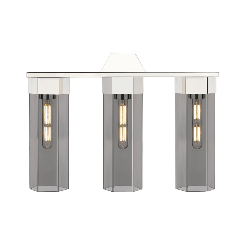 Éclairage pour meuble-lavabo mural 3 lumières 14 po Claverack, Fumée, Nickel poli