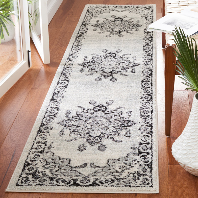 Tapis ivoire / noir Tulum 279, Tapis de couloir 2 pi x 9 pi