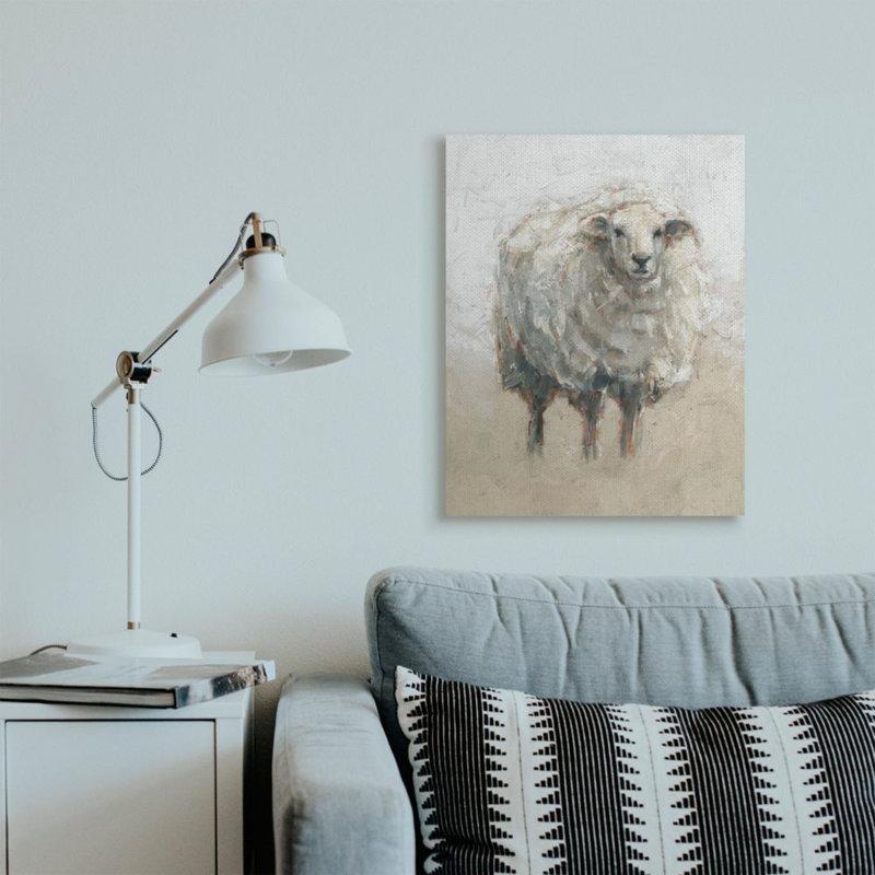 «Fluffy Sheep Farm Animal Beige Tan» par Ethan Harper, reproduction d'art, H 30 po x l 24 po, Toile tendue