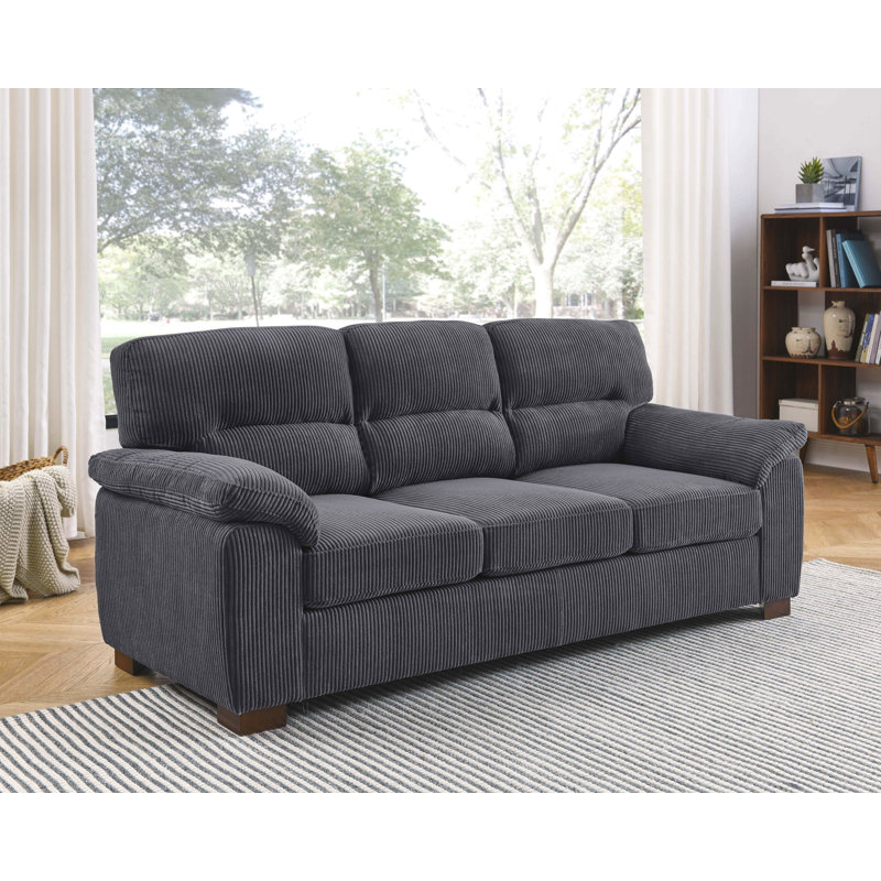 Canapé futon de style transitionnel capitonné avec porte-gobelet encastré et base convertible en lit, Gris