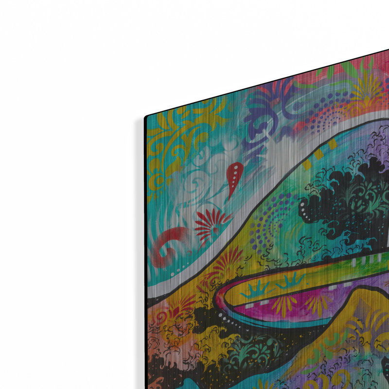 Dakota Fields «Surf Hokusai» par Dean Russo, art mural en métal, H 12 po x l 16 po