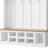 Farmhouse Wooden Style Hall Tree With Wide Storage Seating Bench, Entryway Shoe Cabinet With 13 Compartments, Elegant Coat Rack With 6 Hooks For Mudroom, Living Room, White (OLD SKU: SD000032AAK)-311705779
