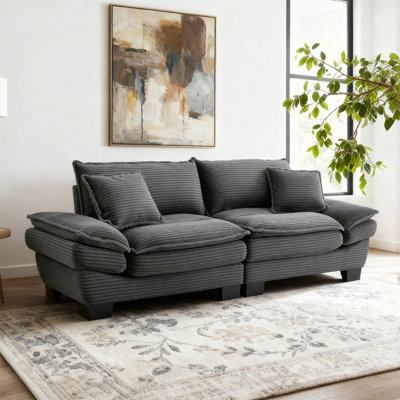 84" Corduroy Sofa Sleeper Couch Comfy Upholstered Loveseat With Pillows For Small Space