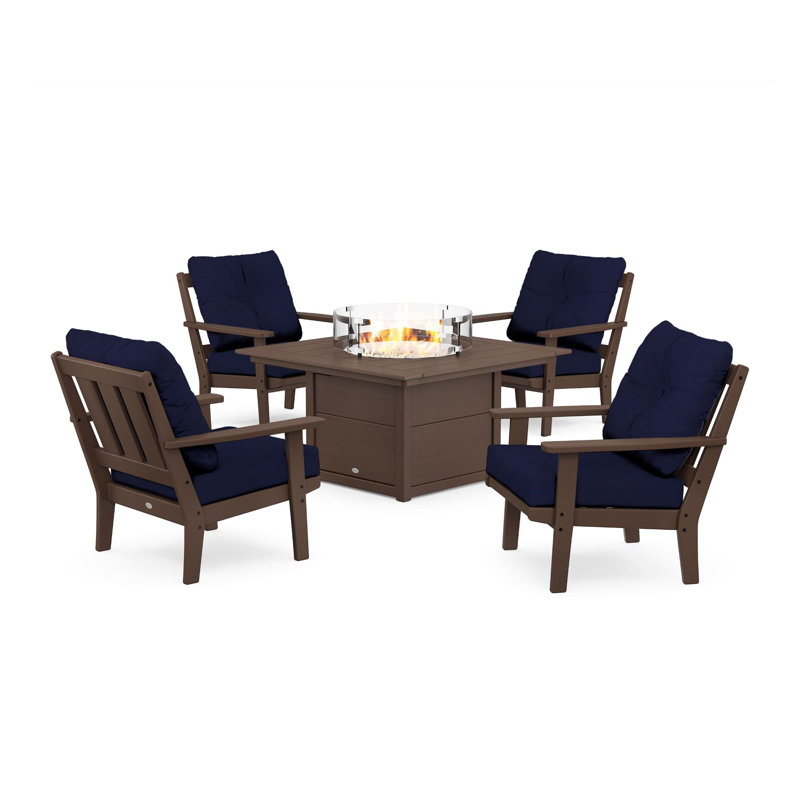 Oxford 5 Piece Multiple Chairs Seating Group with Cushions, Black, Natural