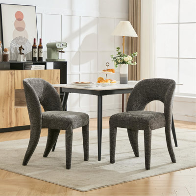 Grey Chenille Dining Chair Features A Hollowed-Out Backrest Design Set Of 2Bar Stool