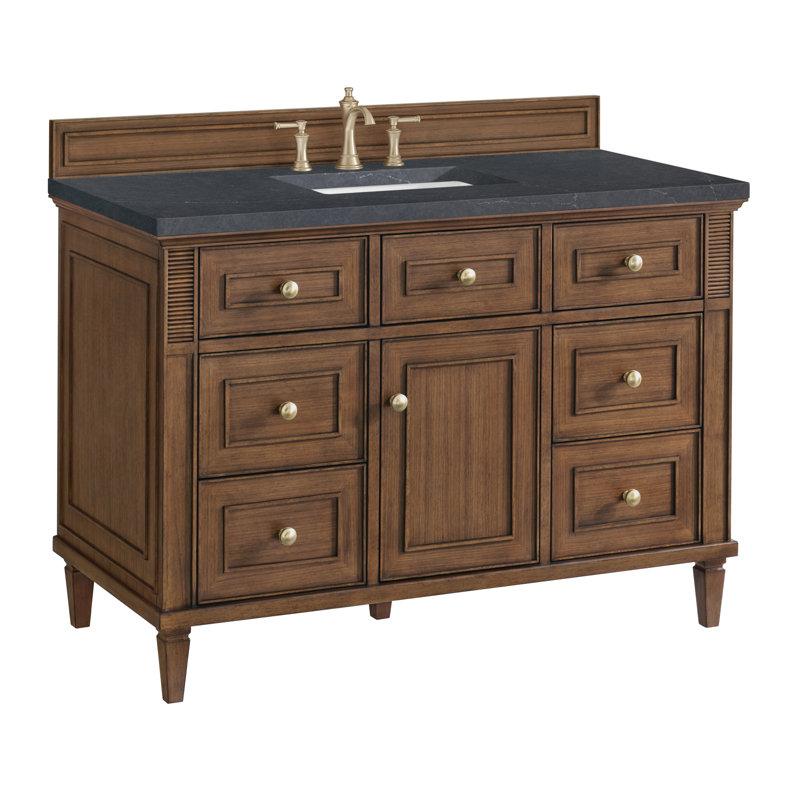 Lorelai 48'' Single Bathroom Vanity with Top, Mid-Century Walnut, Charcoal Soapstone Quartz, 8" Widespread