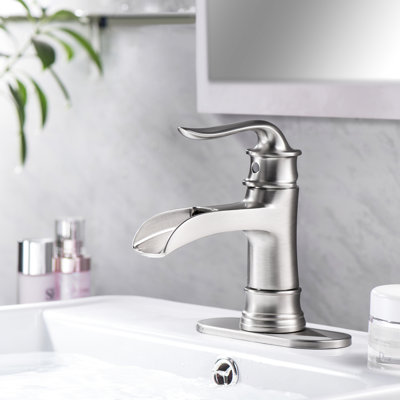 Bathroom Waterfall Tap, Brushed Nickel, Single Handle, Hole, 1.75 Gallons Per Minute Flow Elegant Faucet, Spout In Resists Fading