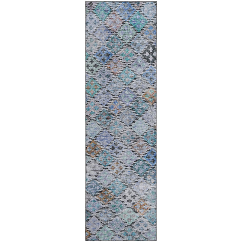 Tapis géométrique de qualité supérieure lavable à la machine Dahl AMF1081, Tapis de couloir 2 pi 3 po x 7 pi 6 po