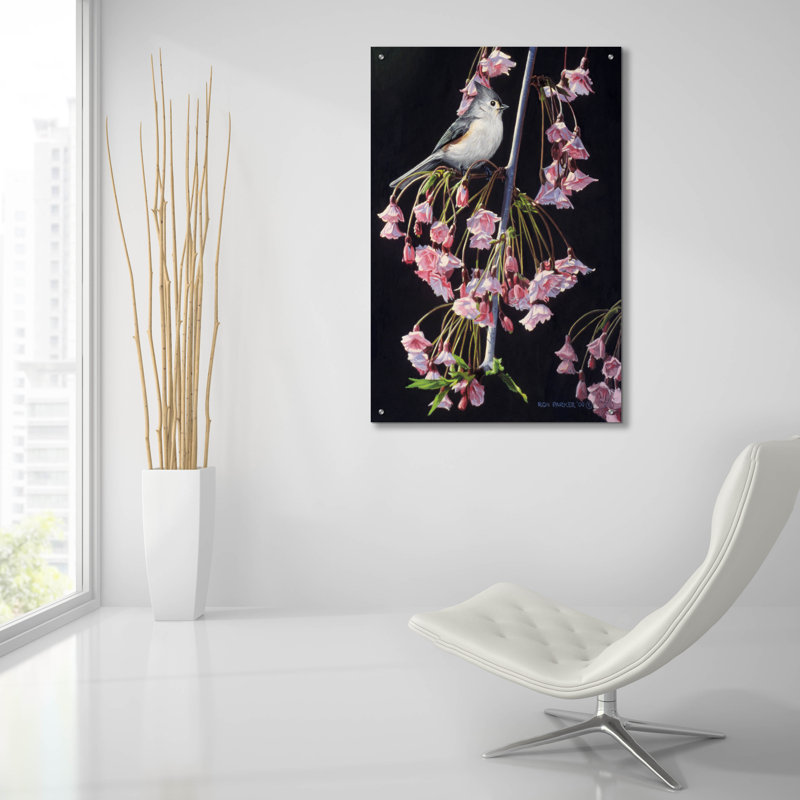 «Titmouse And Blossoms» par Ron Parker, verre acrylique Wal Art, H 36 po x l 24 po x P 0,2 po