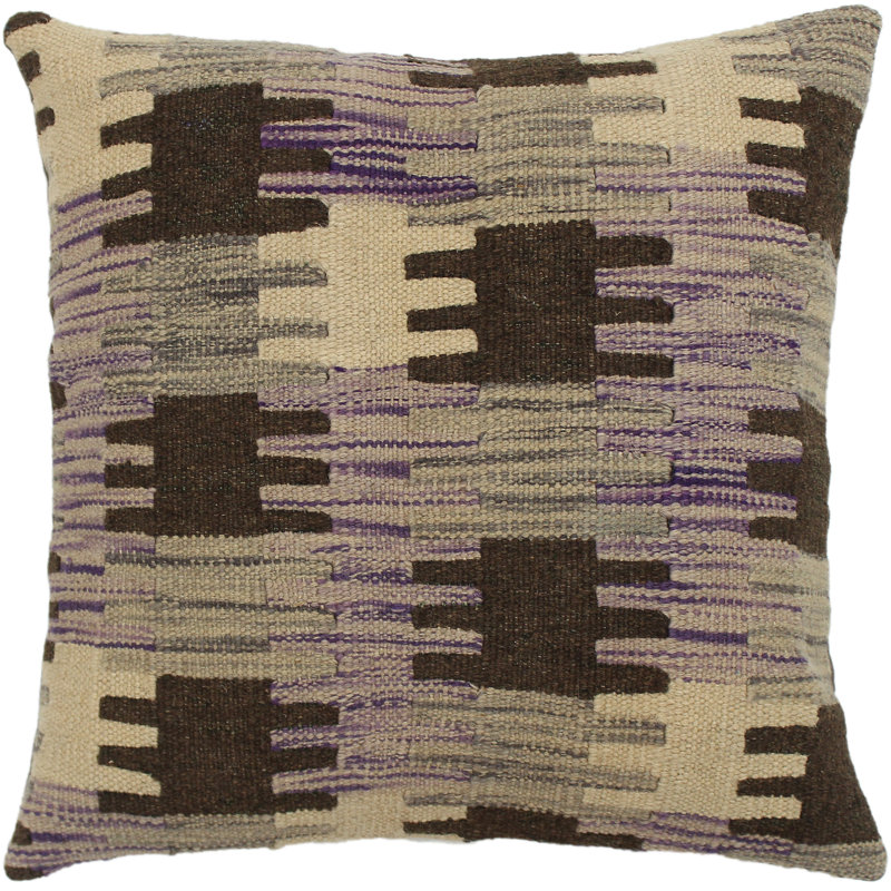 Coussin en laine Sam, Beige / noir, motif géométrique 1