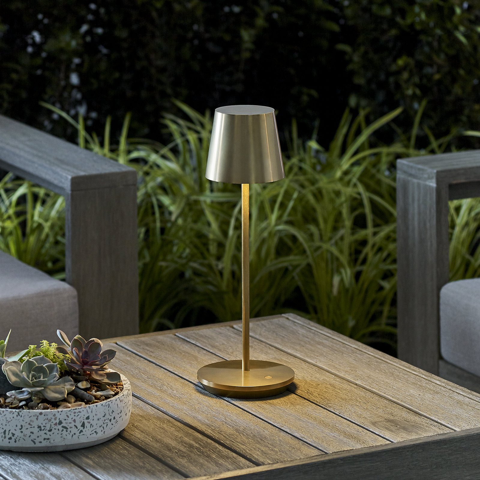 Nevis Accent Rechargeable Table Lamp, Natural Brass