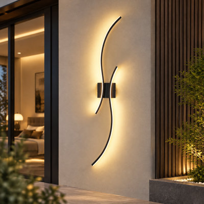 2-Light Black Wavy LED Flush Mounted Sconce