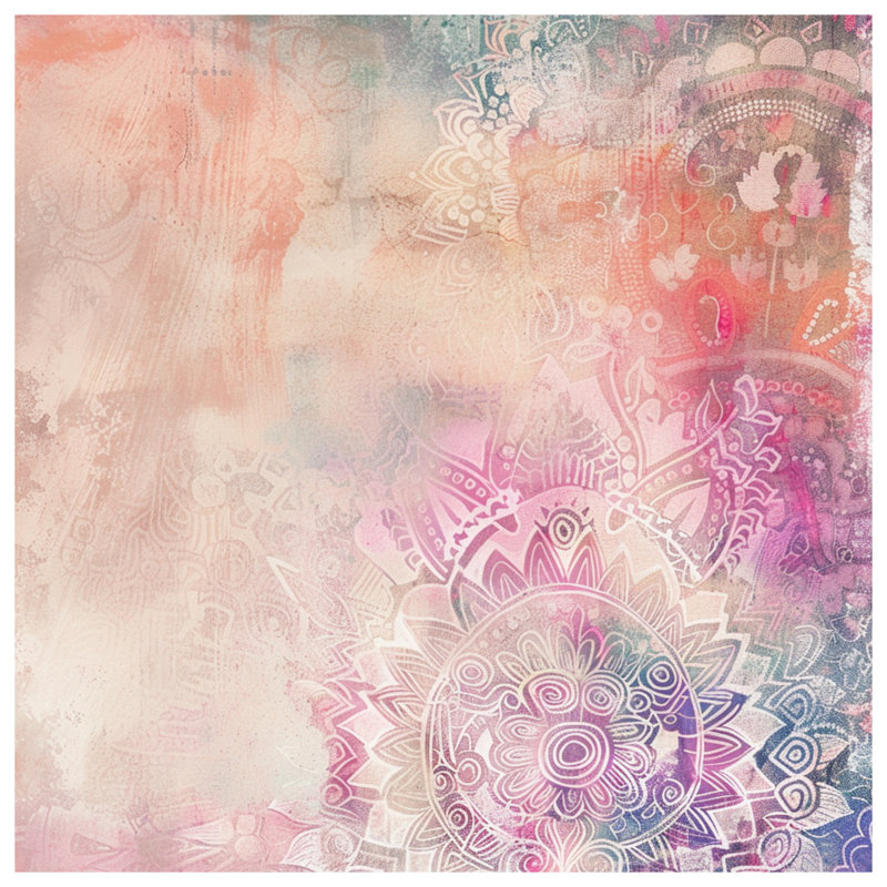Coussin Mandala, coussins abstraits à double face, Carré 26 po , Motif cachemire rose