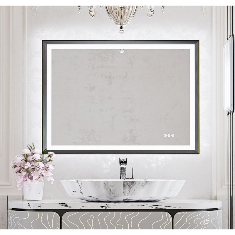Miroir de salle de bain à DEL New Rockford, Noir, 40 po x 30 po, Rectangulaire