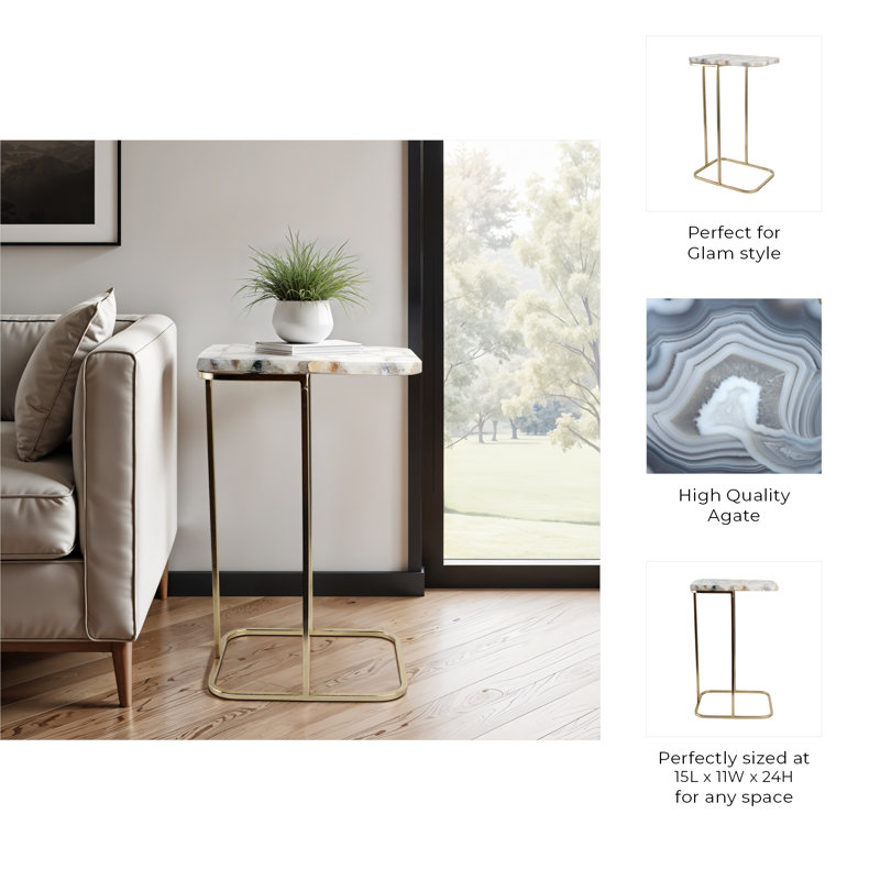 Sagebrook Home 24X15" Agate Top C-Table, White/Gold, White