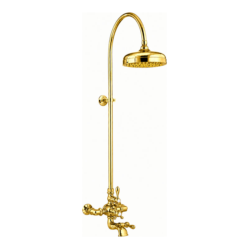 Système de douche thermostatique exposé 60 po mural avec poignées levier / croix 1,75 GPM, Laiton ultra enduit