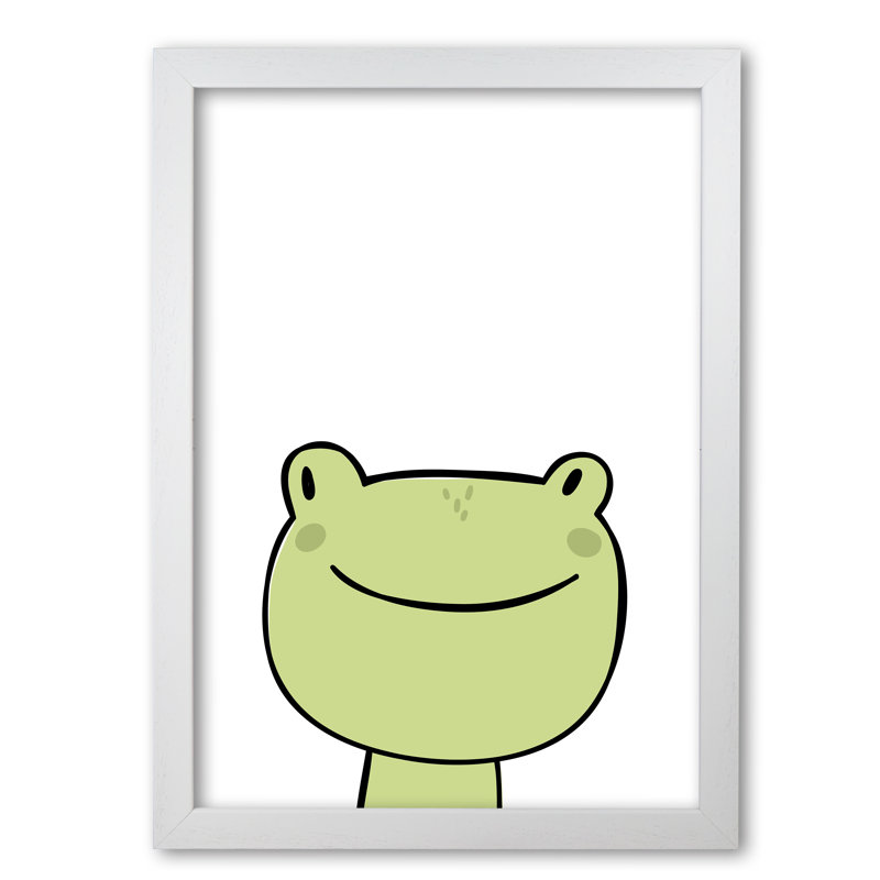 Scandi Frog - Painting, 30 cm H x 21 cm W x 5 cm D, White Grain Frame