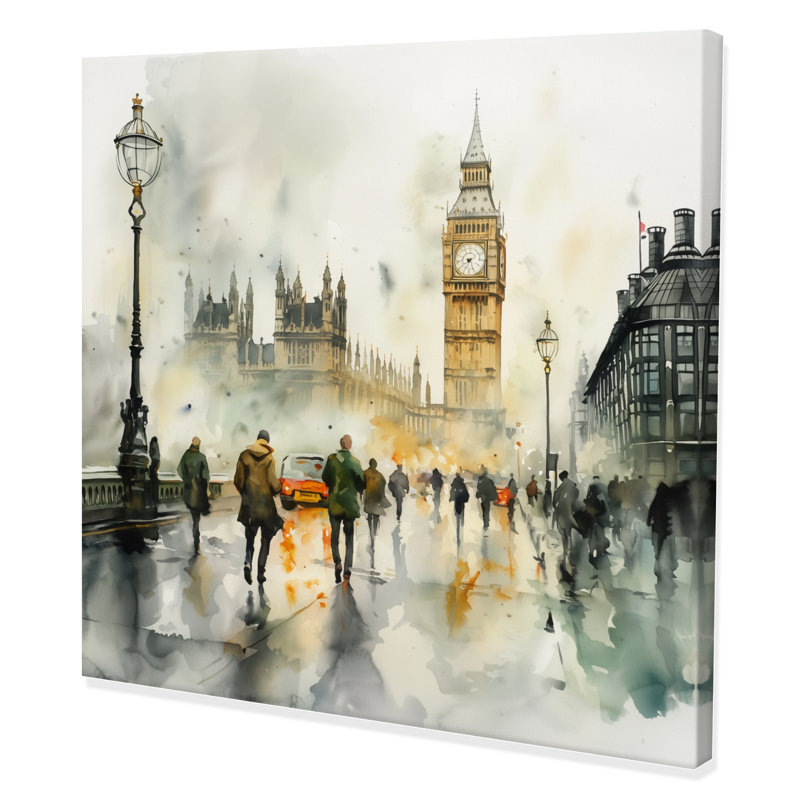 Vue pluvieuse de Big Ben à Londres II - décoration murale City London, H 16 po x l 16 po, Toile tendue, Ne s’applique pas