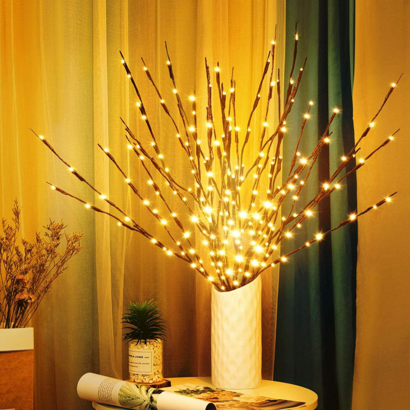 Paquet de 3 lumières brindilles, branches pré-éclairées, lumières USB à brancher avec 60 ampoules DEL, lumières décoratives romantiques pour vase, branches d'arbre éclairées pour l'intérieur, branches lumineuses à brancher pour la fête