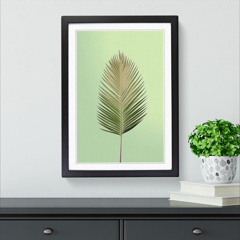 Palm Leaf Minimalism No.2 - Single Picture Frame Print on Wood, 46cm H x 34cm W x 2" D, Black Framed