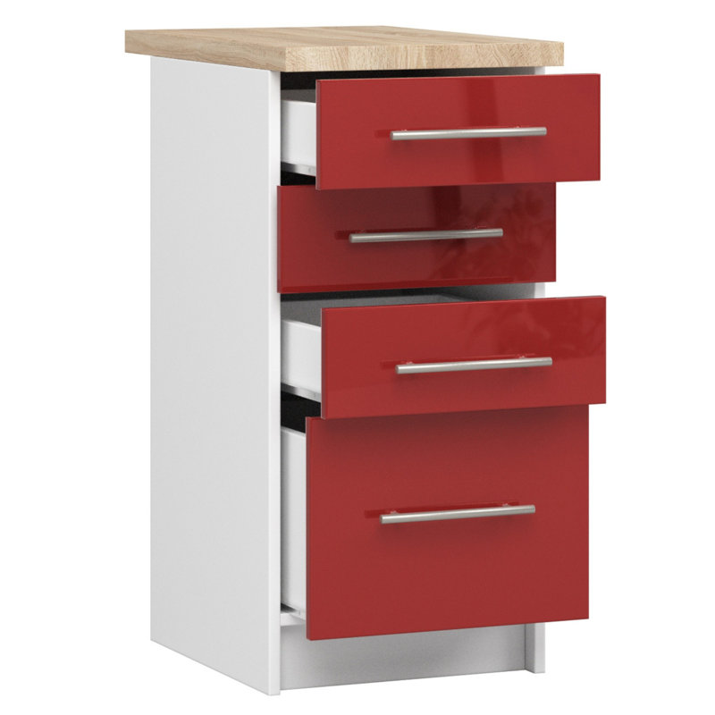 OLIWIA kitchen base cabinet in white and red gloss