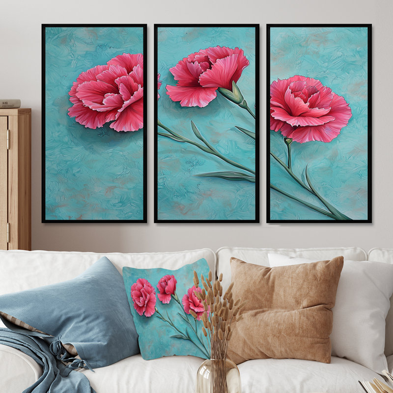 Ensemble d'ornements cyan Harmony Of Rose, H 28 po x l 36 po, Reproduction avec cadre flottant, Noir